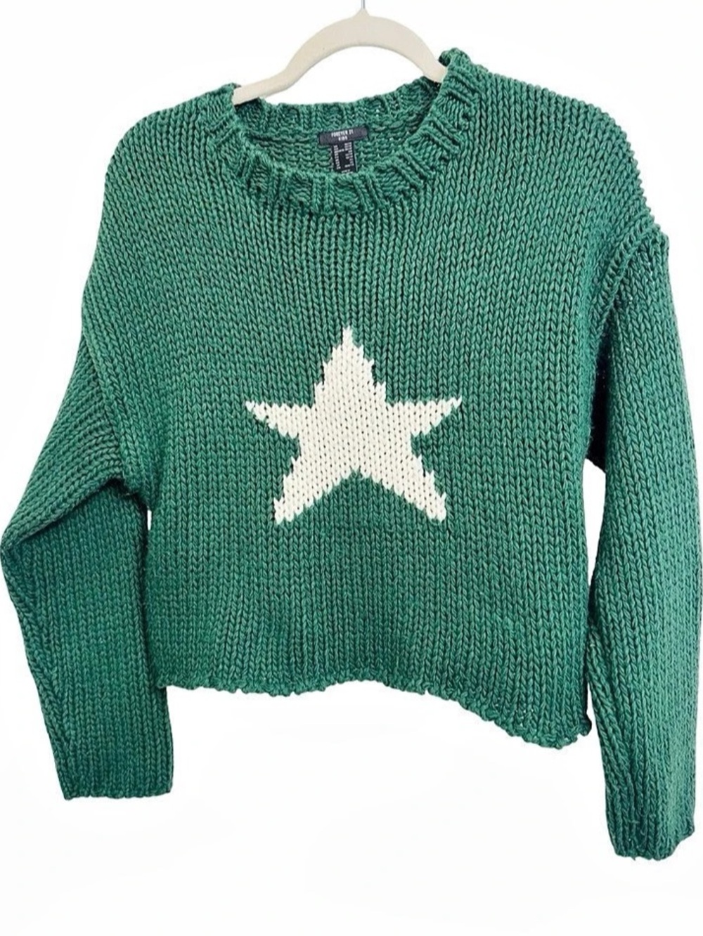 Forever 21 Girls 13/14 Green Star Sweater Like New